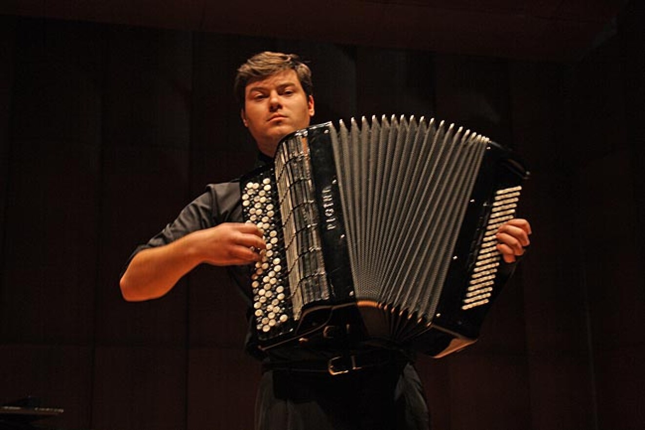 Spokane accordionist Yev Nosov, 24, is one of the U.S. musicians competing at the World Trophy Accordion Championship this year. Photo by Jessica Robinson